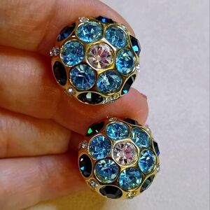 Vintage CHRISTIAN DIOR Blue Crystal Clip-on Earrings